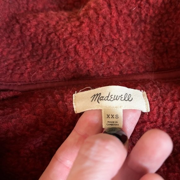 Madewell XXS Red Half-Zip Polartech Sherpa Fleece, Gently Used, Kangaroo Pocket - Picture 10 of 10